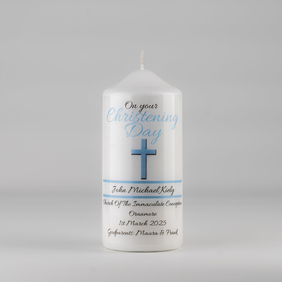 Signature Personalised Christening Candle Blue