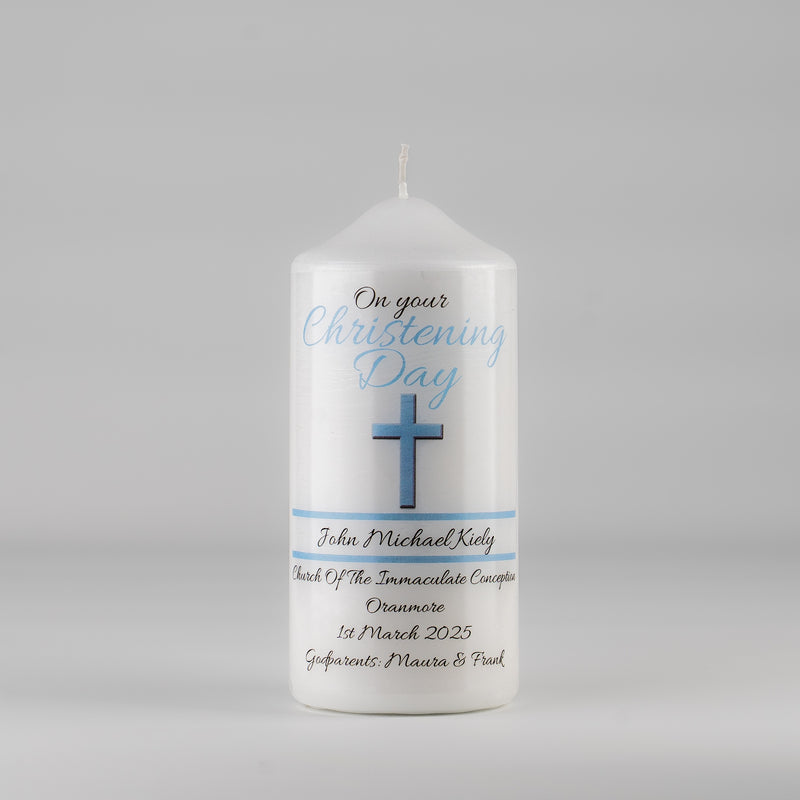 Signature Personalised Christening Candle Blue