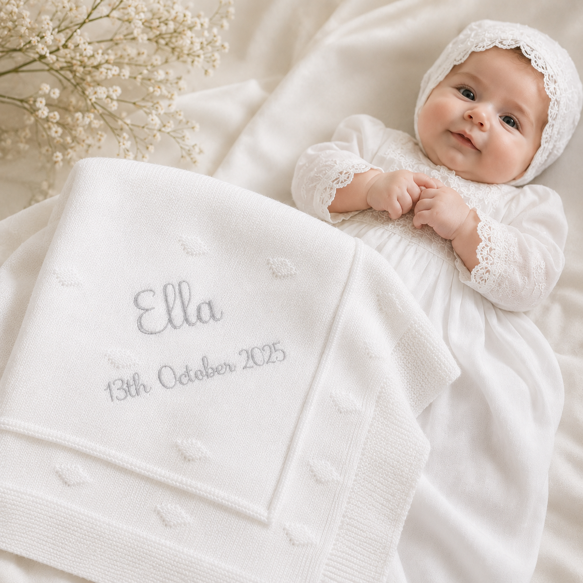 Organic Cotton Baby Christening Shawl - Personalised