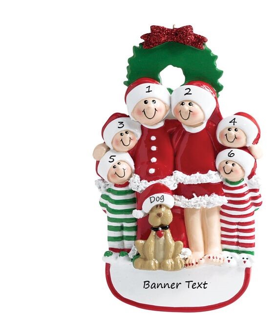 Christmas Family 6 with Tan dog Christmas Ornament - 1681-6