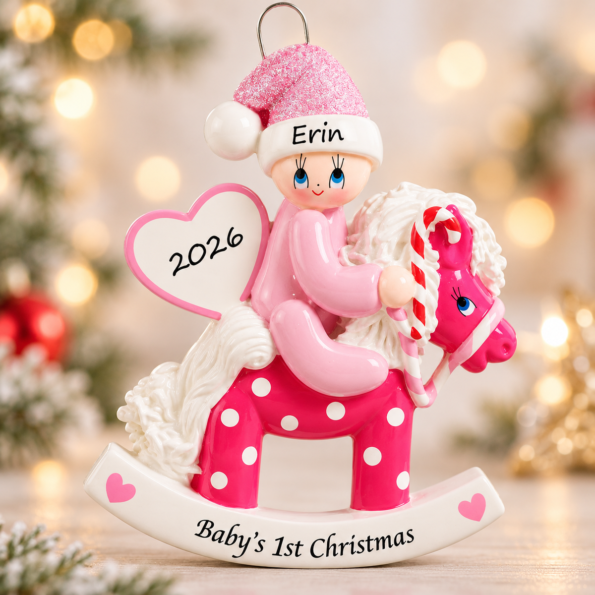 Rocking Pony Pink 1st Christmas Ornament (1423G)