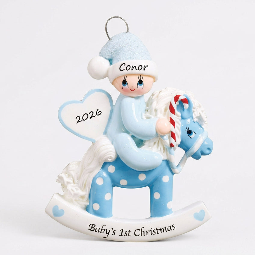 Rocking Pony Blue 1st Christmas Ornament (1423B)