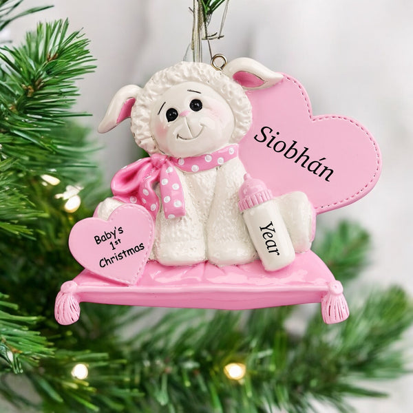 Baby's 1st Christmas Lamb Ornament- Pink (1233G)