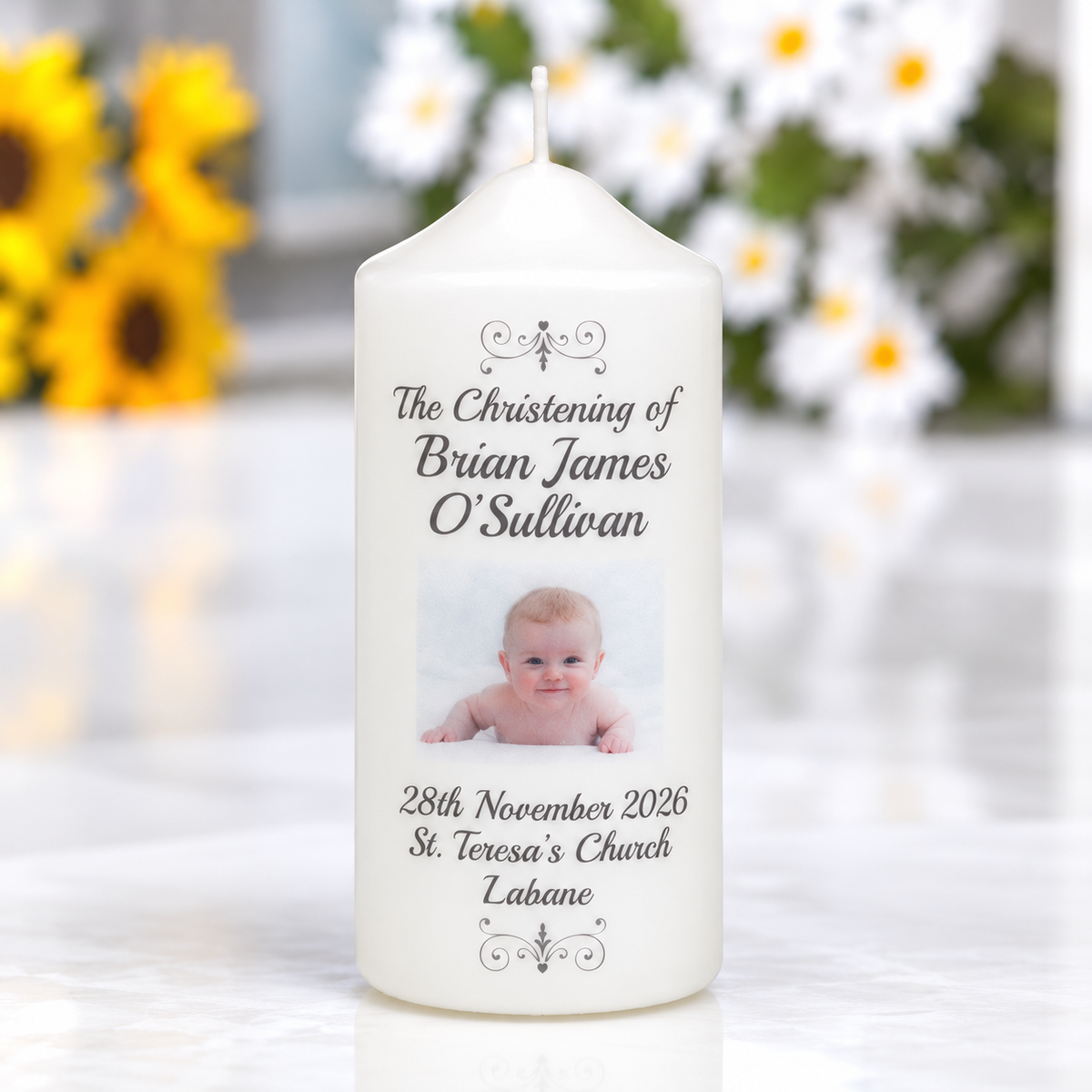 Photo Christening/Naming Candle-Pink, Blue or Neutral