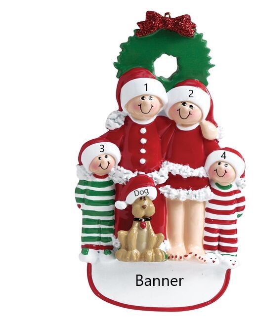 Christmas Family 4 with Tan dog Christmas Ornament - 1681-4