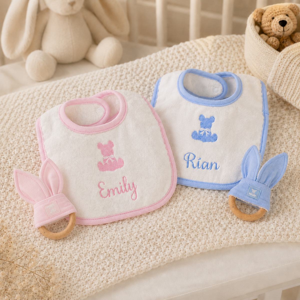 Signature Bib and Teether Gift Box - pink or blue