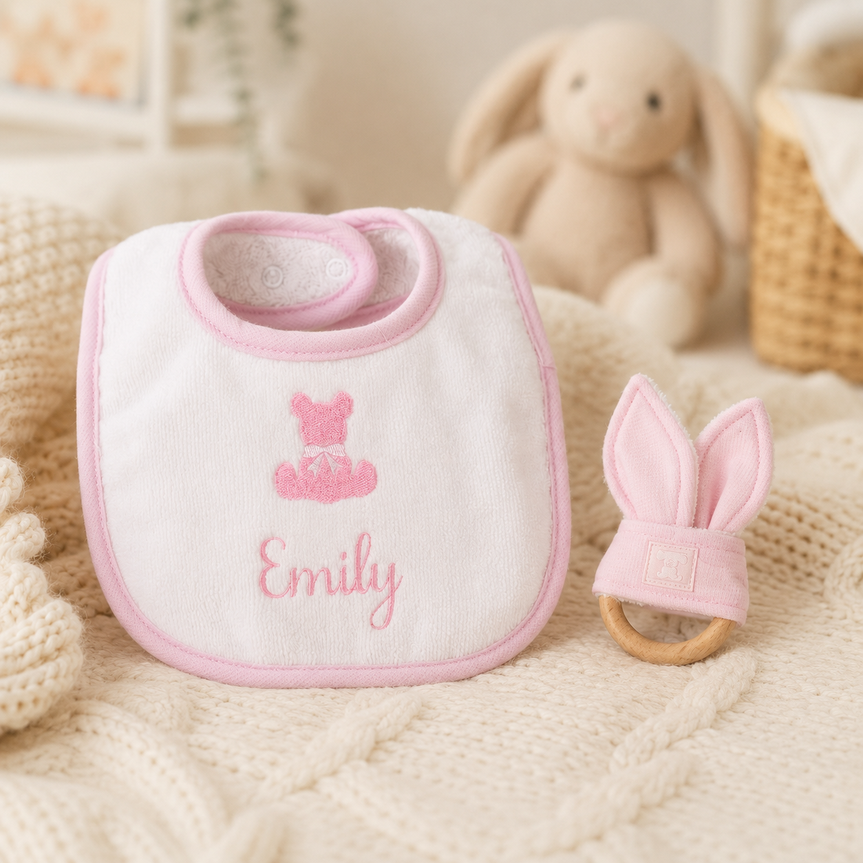 Signature Bib and Teether Gift Box - pink or blue