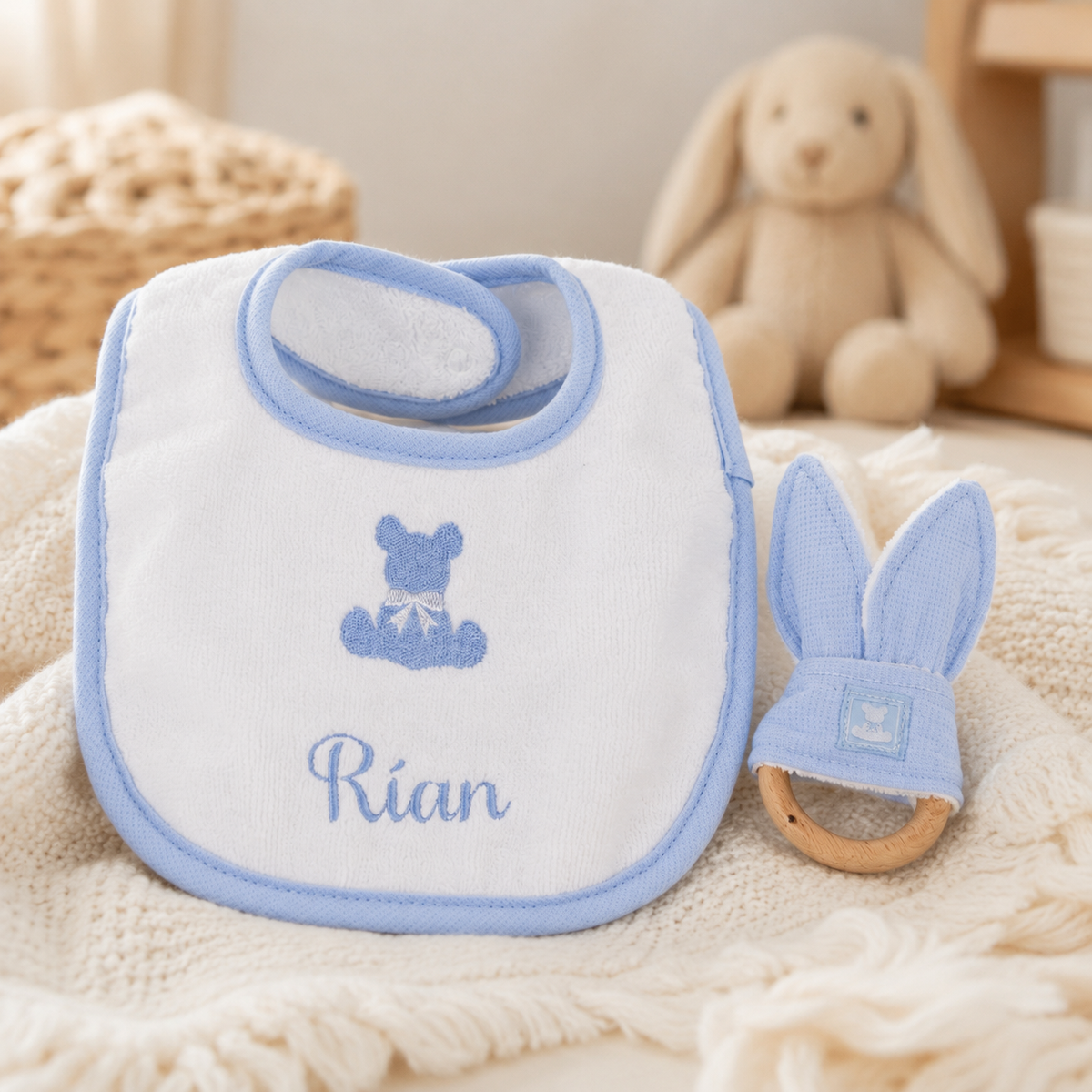 Signature Bib and Teether Gift Box - pink or blue