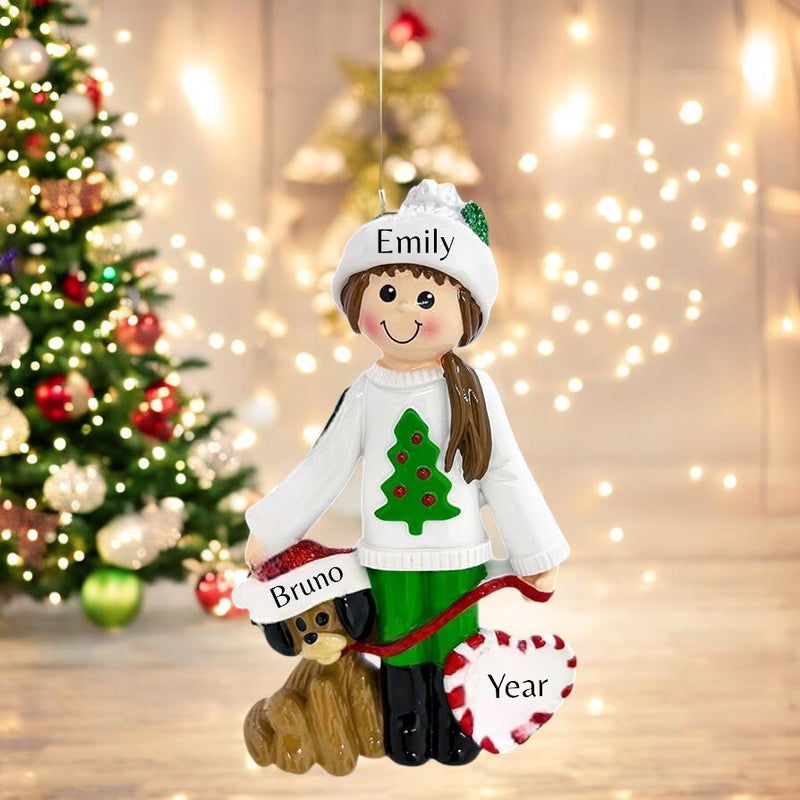 Girl with Dog Personalised Ornament (1282)