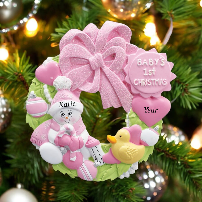 Baby's 1st Christmas Ornament-Pink Wreath 42G