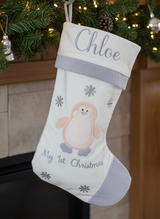 Baby's 1st Christmas Stocking - Pink Penguin