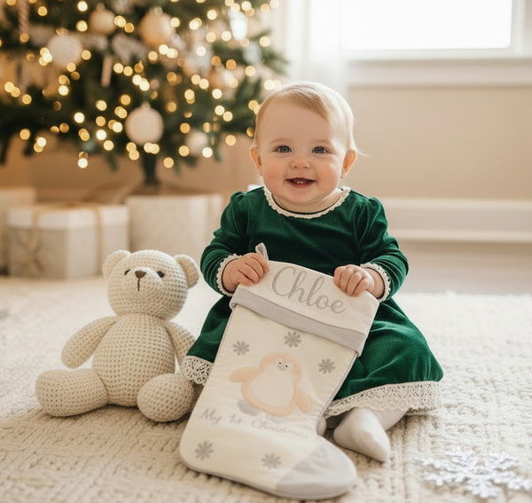 Baby's 1st Christmas Stocking - Pink Penguin