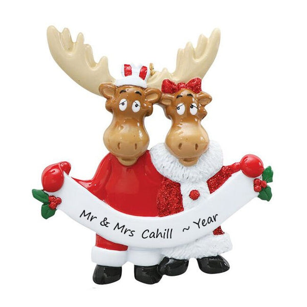 Moose Couple Personalised Christmas Ornament (158-2)