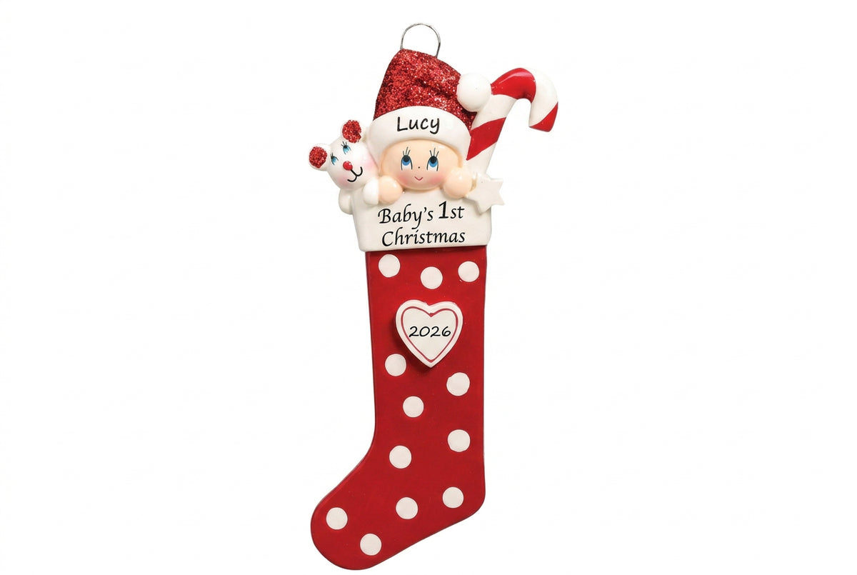 Baby's 1st Christmas Long Stocking Ornament-Red (1422R)