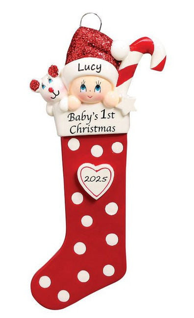 Baby's 1st Christmas Long Stocking Ornament-Red (1422R)