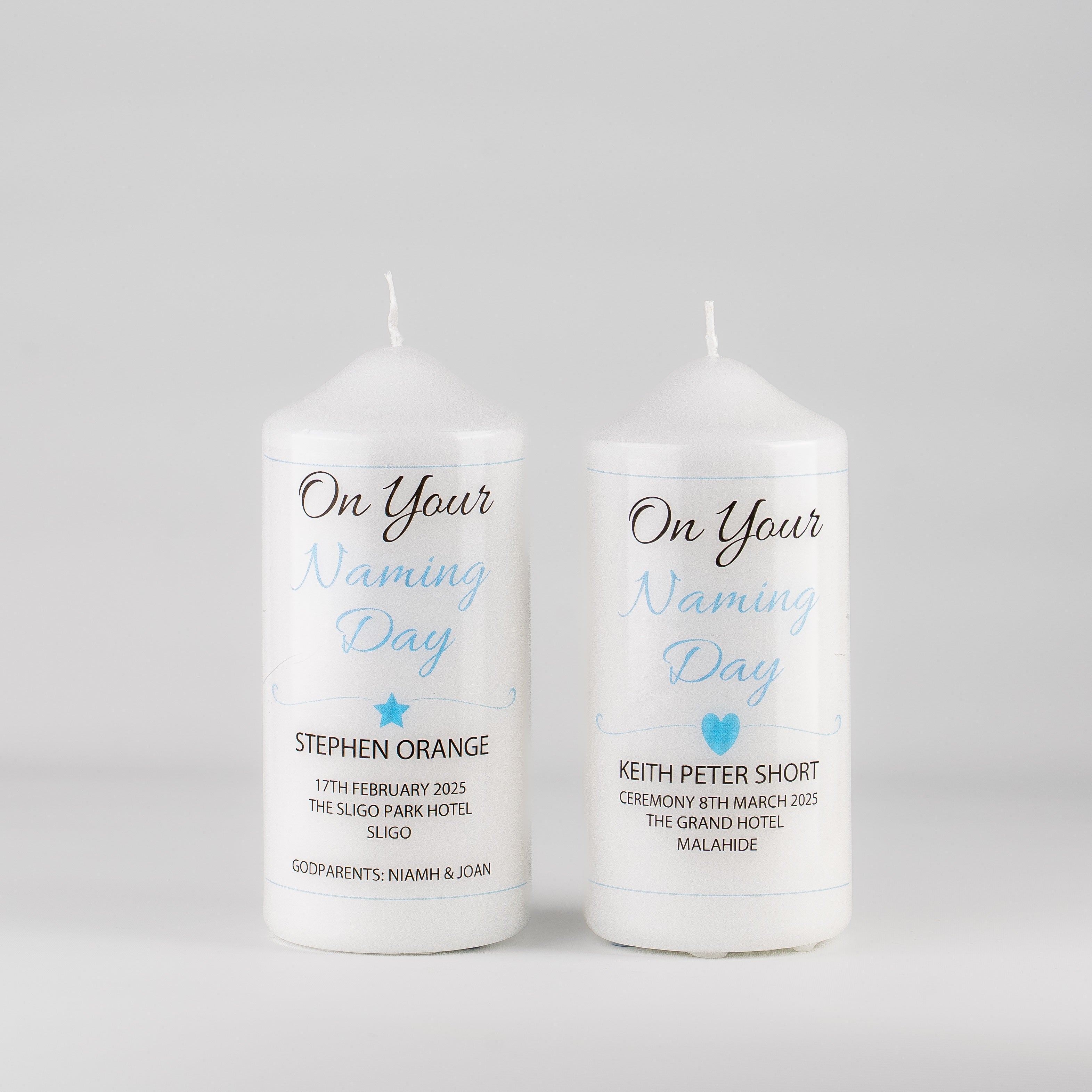 Personalised Naming Day Candle Blue - Heart or Star design