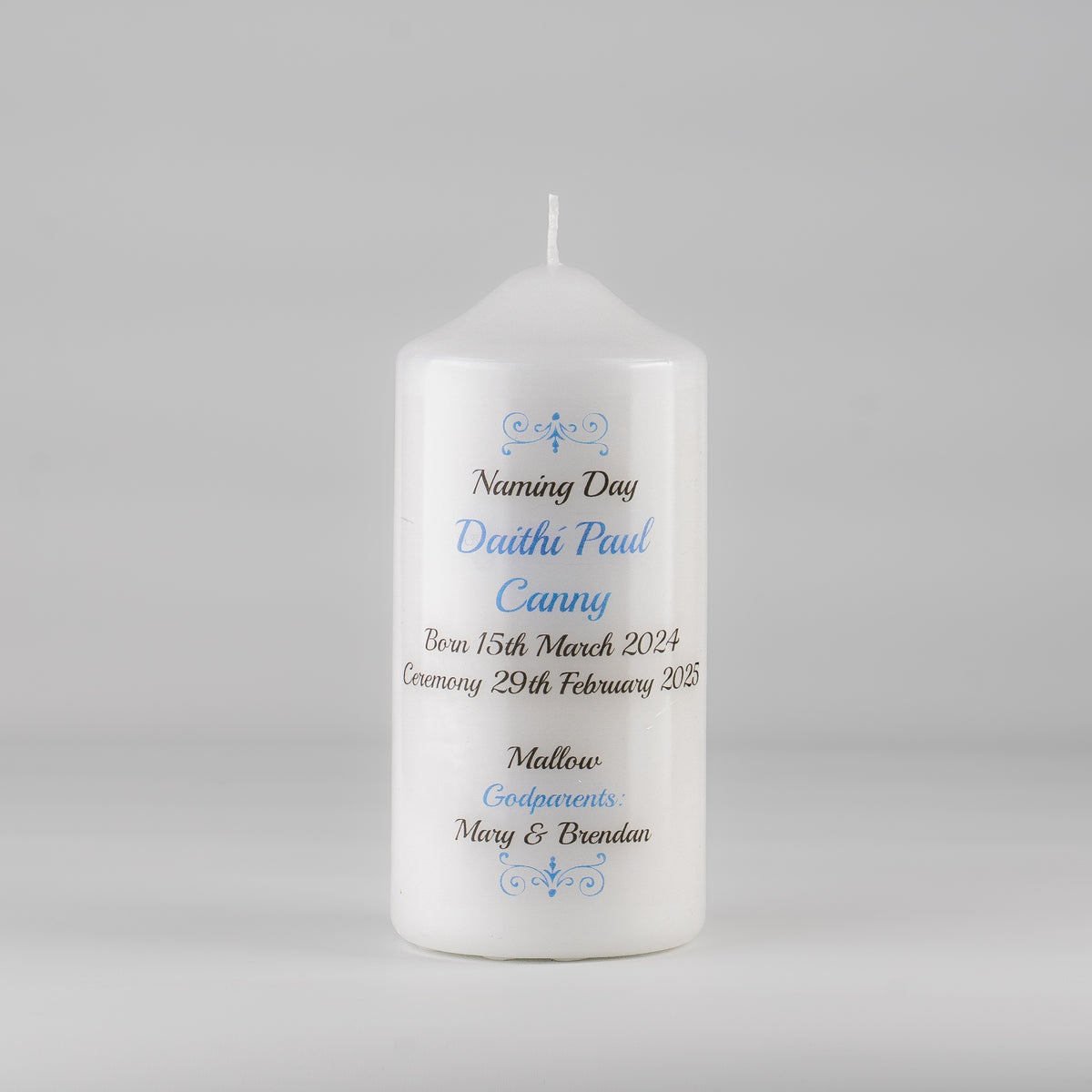 Traditional Personalised Naming Day Candle Blue