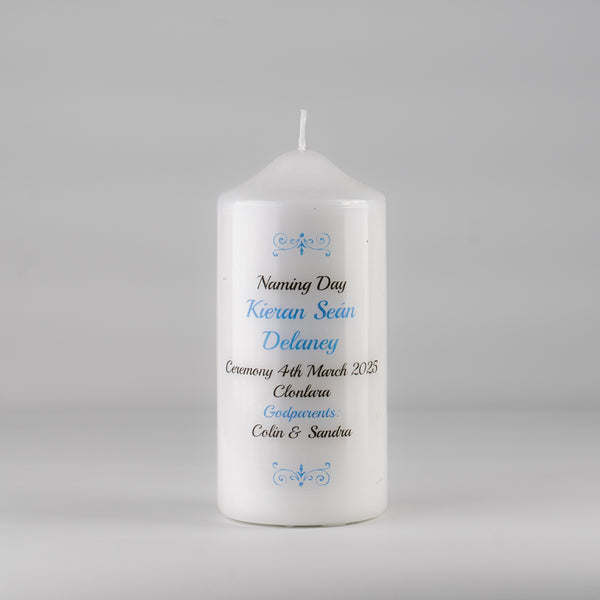 Traditional Personalised Naming Day Candle Blue