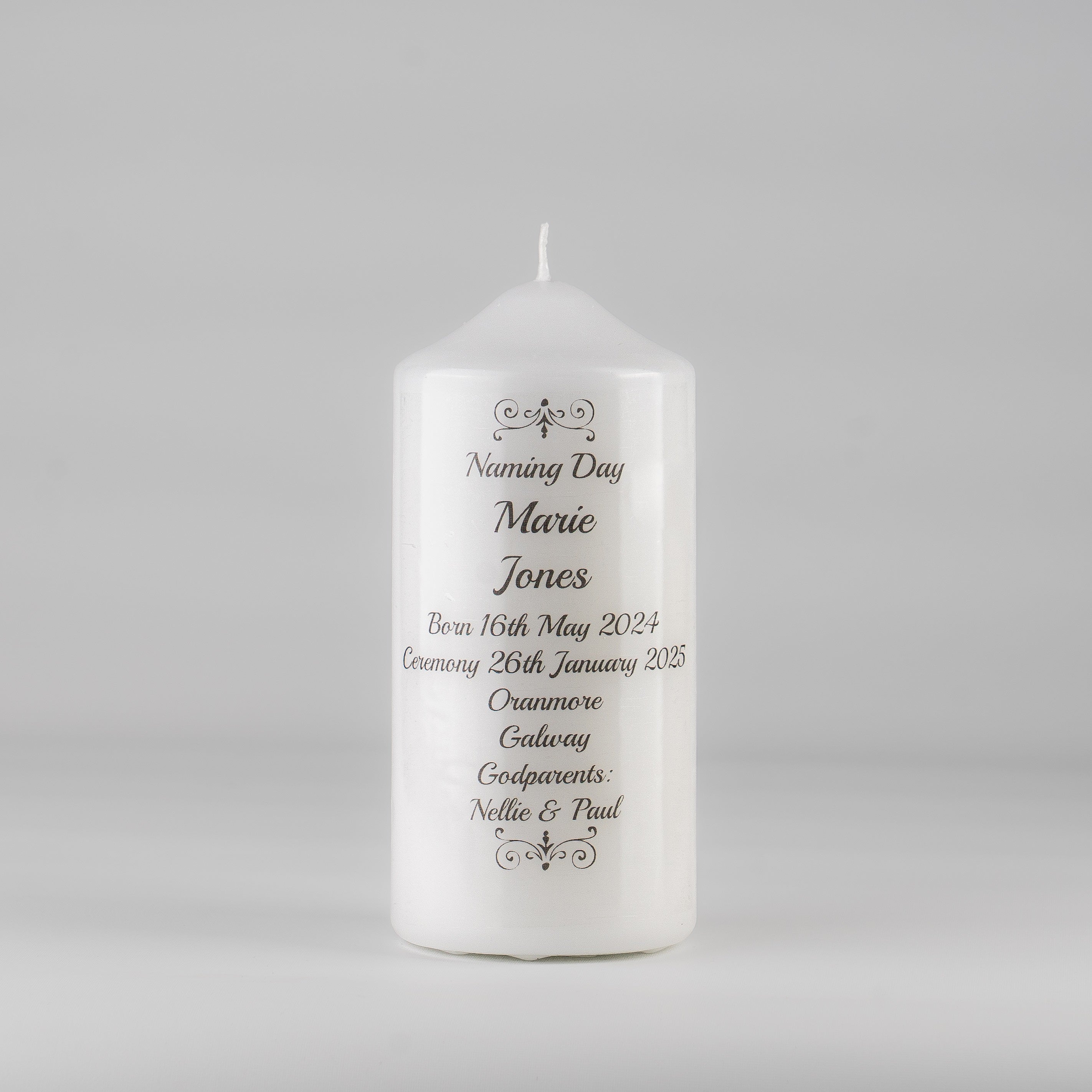 Traditional Personalised Naming Day Candle Grey