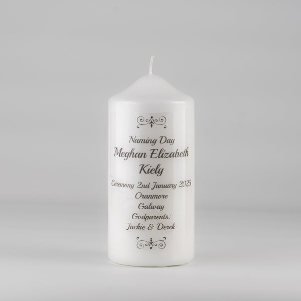 Traditional Personalised Naming Day Candle Grey