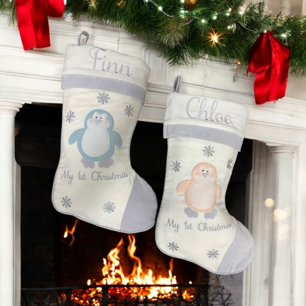 Baby's 1st Christmas Stocking - Pink Penguin