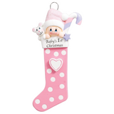 Baby's 1st Christmas Long Stocking Ornament- Pink (1422G)