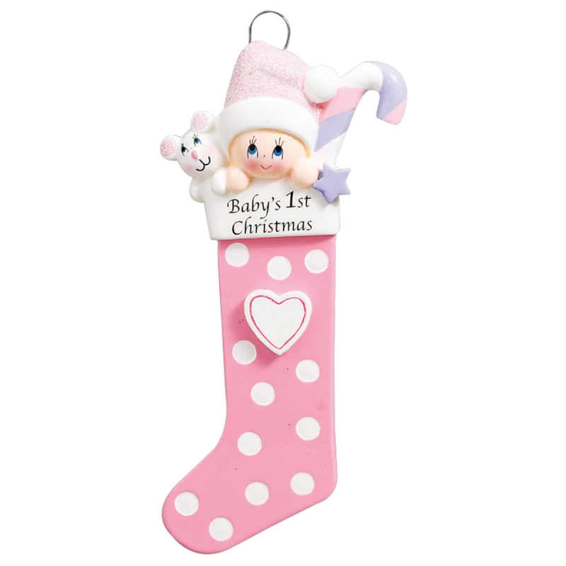 Baby's 1st Christmas Long Stocking Ornament- Pink (1422G)