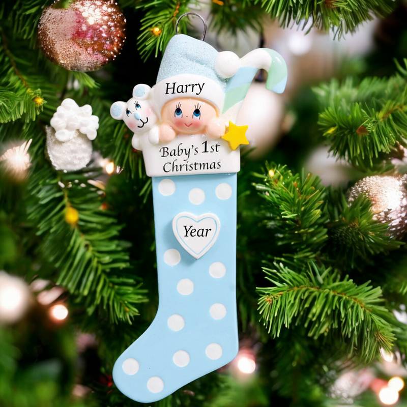 Baby's 1st Christmas Long Stocking Ornament- Blue (1422B)