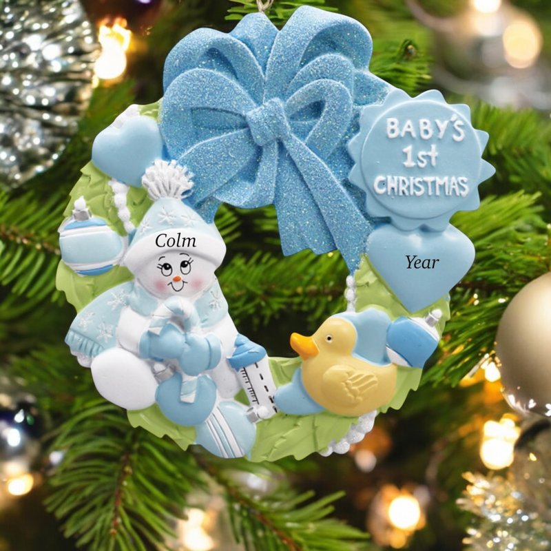 Blue Snow Baby Wreath Christmas Ornament 42B