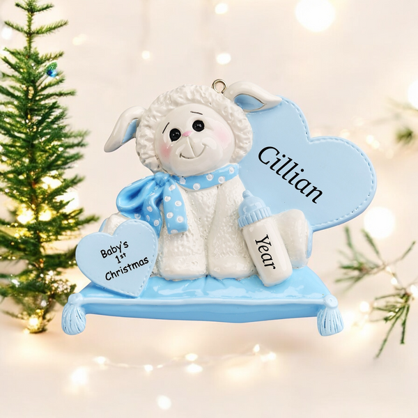 Baby's 1st Christmas Lamb Ornament- Blue (1233B)