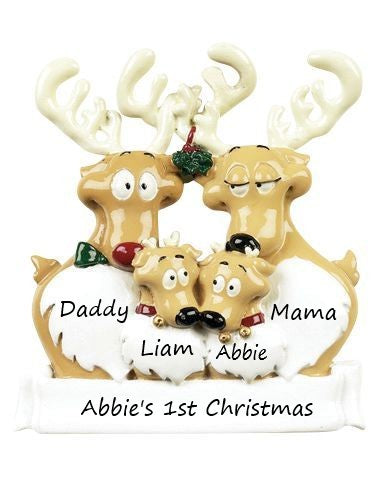 Reindeer Family 4 Personalised Christmas Ornament - 6-4