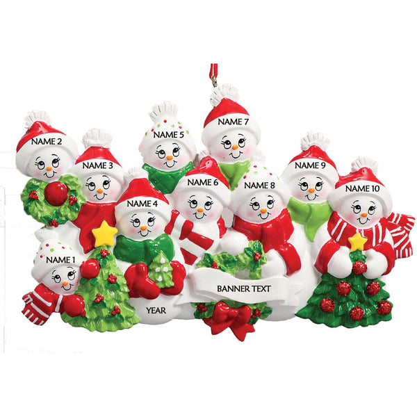 Snow Family Of 10 Personalised Christmas Ornament (10-10)