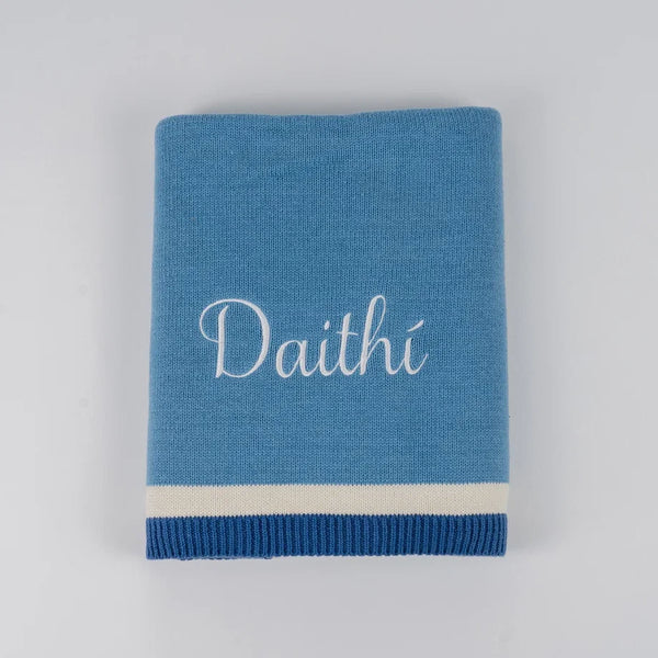 Personalised Knit Cotton Blankets - Striped Trim