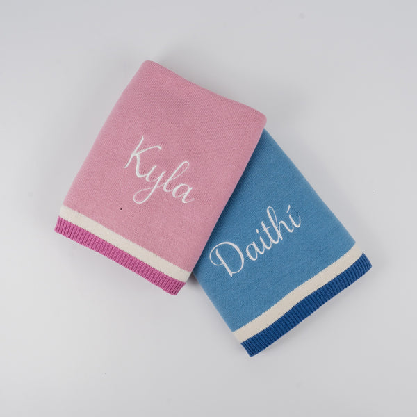 Personalised Knit Cotton Blankets - Striped Trim