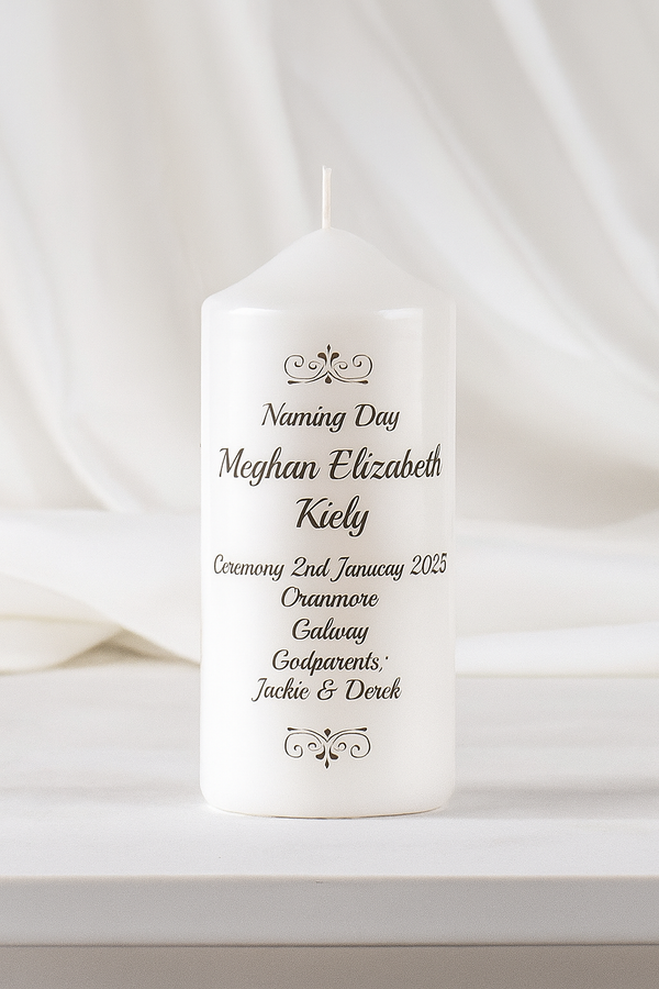 Traditional Personalised Naming Day Candle Grey