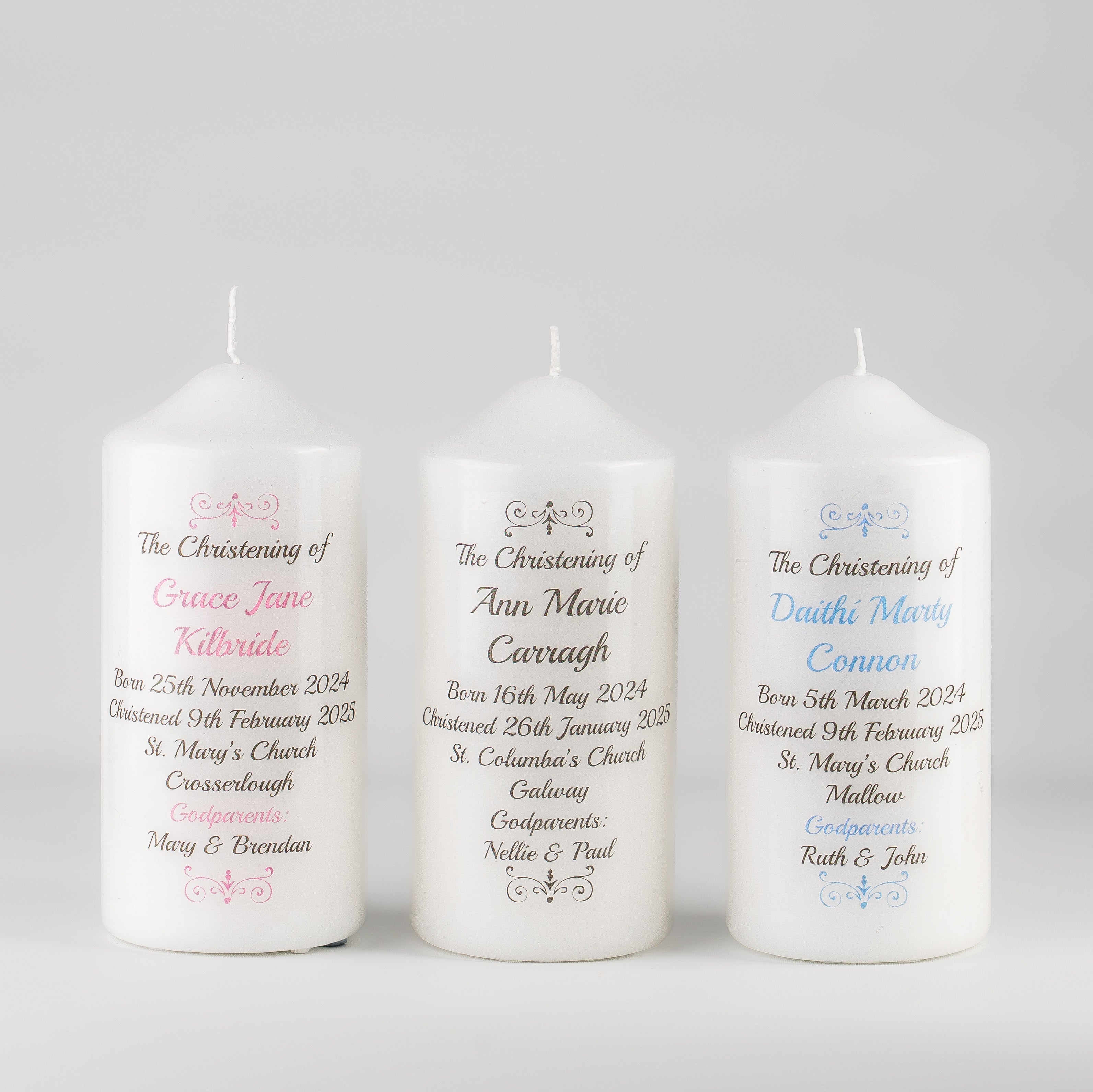 Traditional Personalised Christening Candle Blue