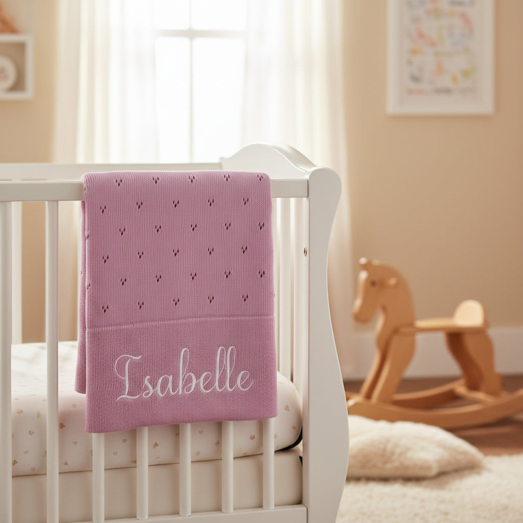 Personalised Knit Cotton Baby Blanket | 5 Colours