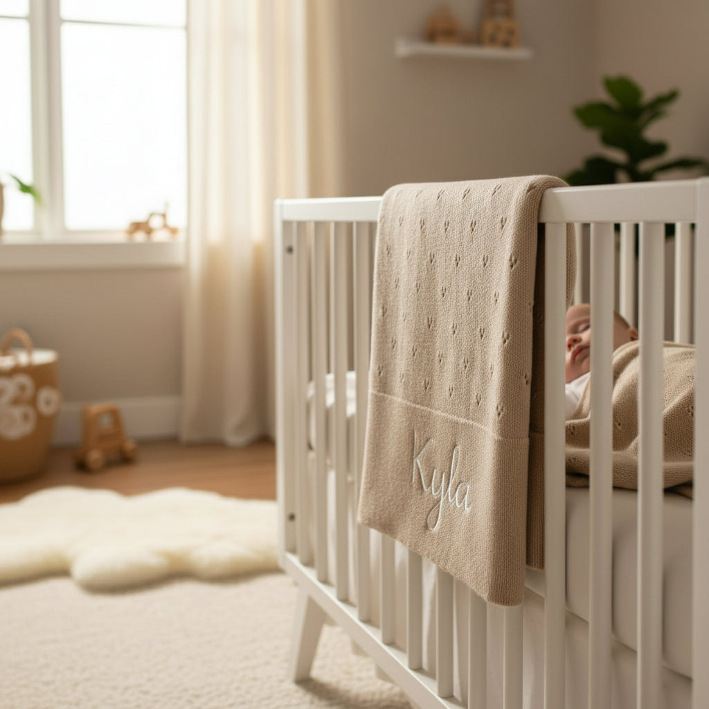 Personalised Knit Cotton Baby Blanket | 5 Colours