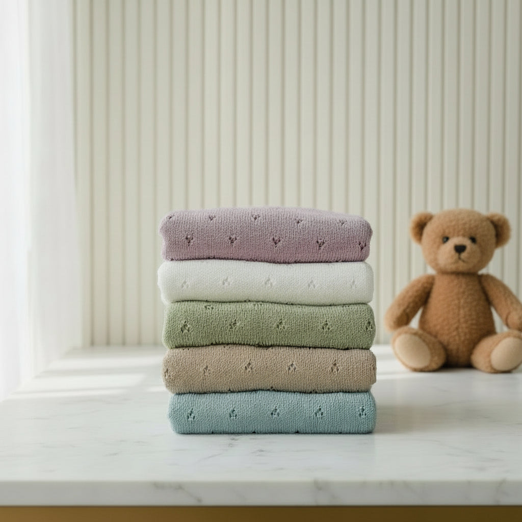 Personalised Knit Cotton Baby Blanket | 5 Colours