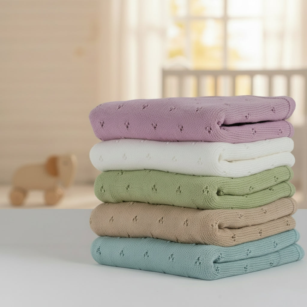 Personalised Knit Cotton Baby Blanket | 5 Colours