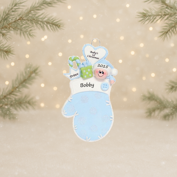 Blue Mitten- Baby's 1st Christmas Ornament - 911B