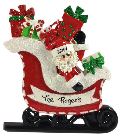 Santa in Glitter Sleigh Christmas Ornament - 949