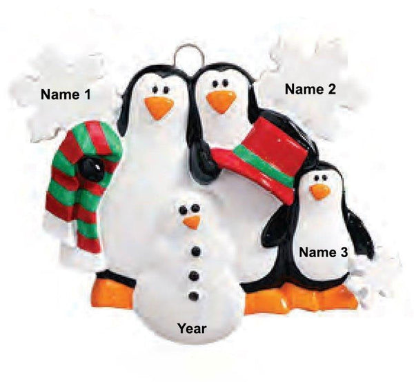 Penguins making a snowman 3 Christmas Ornament - 704-3
