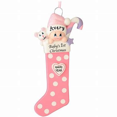 Baby's 1st Christmas Long Stocking Ornament- Pink (1422G)