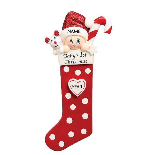 Baby's 1st Christmas Long Stocking Ornament-Red (1422R)