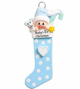 Baby's 1st Christmas Long Stocking Ornament- Blue (1422B)