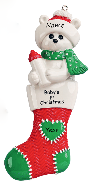 Baby's 1st Christmas Polar Bear Stocking Ornament- Red (1236R)