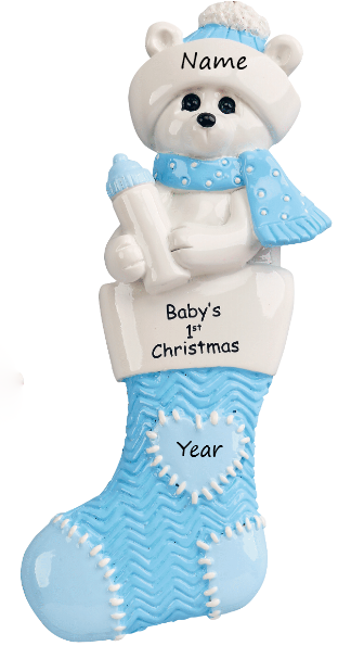 Baby's 1st Christmas Polar Bear Stocking Ornament- Blue (1236B)