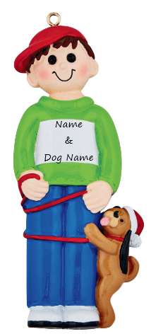 Boy with Dog Christmas Ornament - personalised (1281)