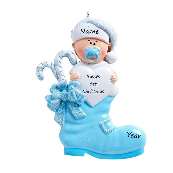 Baby's 1st Christmas Boot Ornament- Blue (389B)
